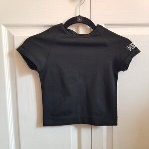 Victoria's Secret PINK Crop Top Small Black Logo Keyhole Short Sleeve Athleisure